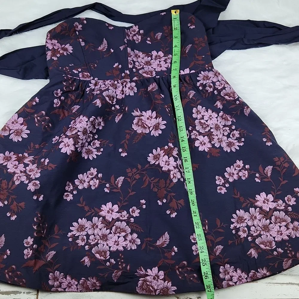 Free People Matilda Tie Back Strapless Babydoll Mini Dress Size‎ Large Blue